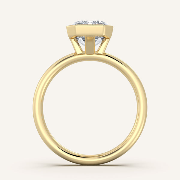 Emerald Cut Bezel Set Engagement Ring | 18k Yellow Gold