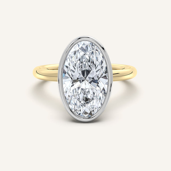 Moval Bezel Set Engagement Ring | 14k Two Tone