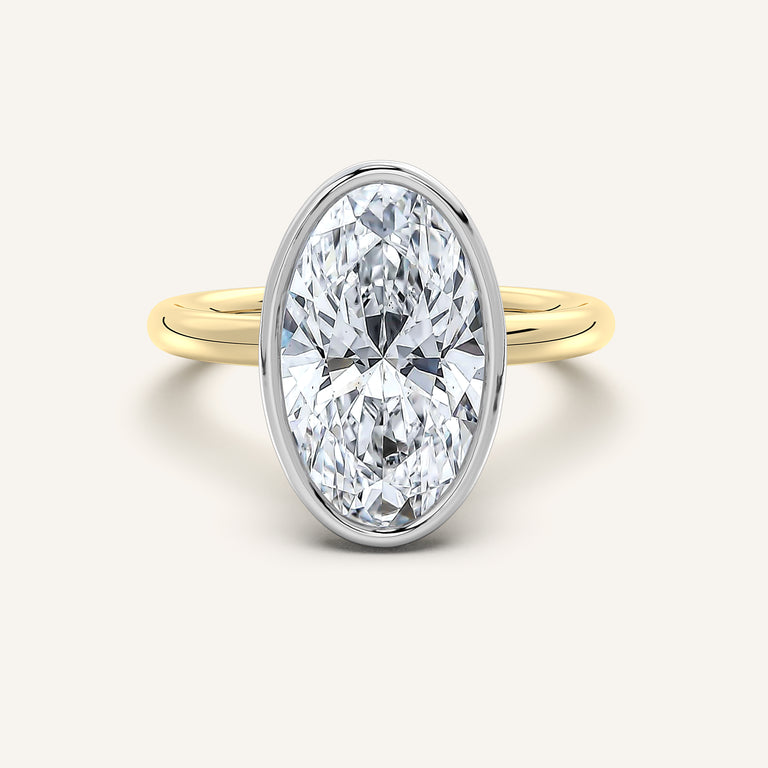 Image for Moval Bezel Set Engagement Ring | 14k Two Tone