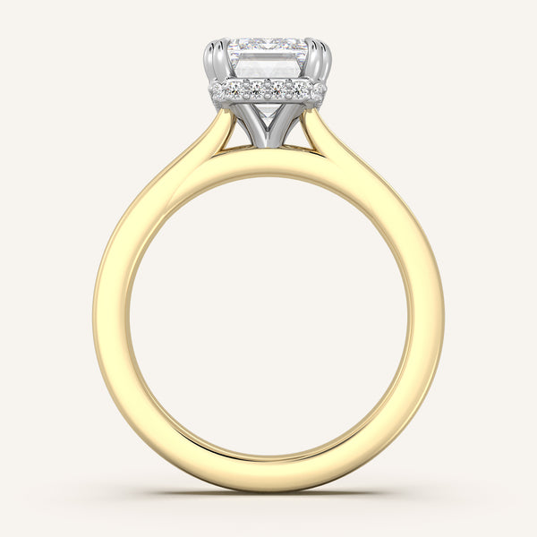 Double Claw Hidden Halo Engagement Ring | 18k Two Tone