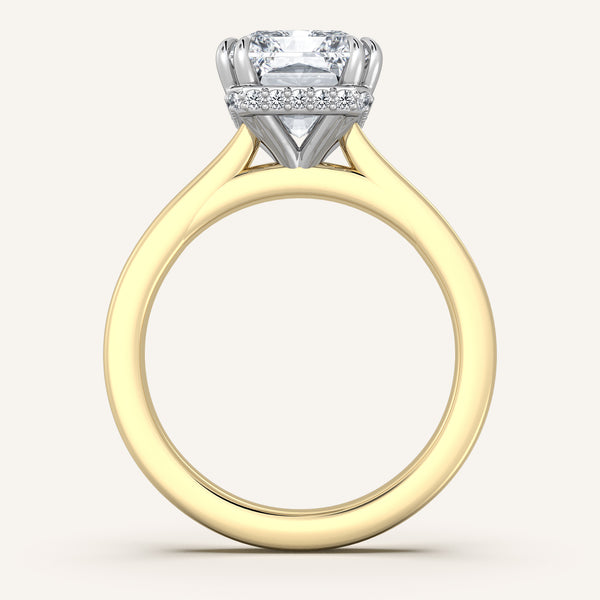 Double Claw Hidden Halo Engagement Ring | 14k Two Tone