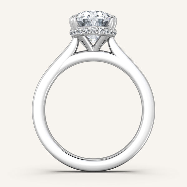 Double Claw Hidden Halo Engagement Ring | 14k White Gold