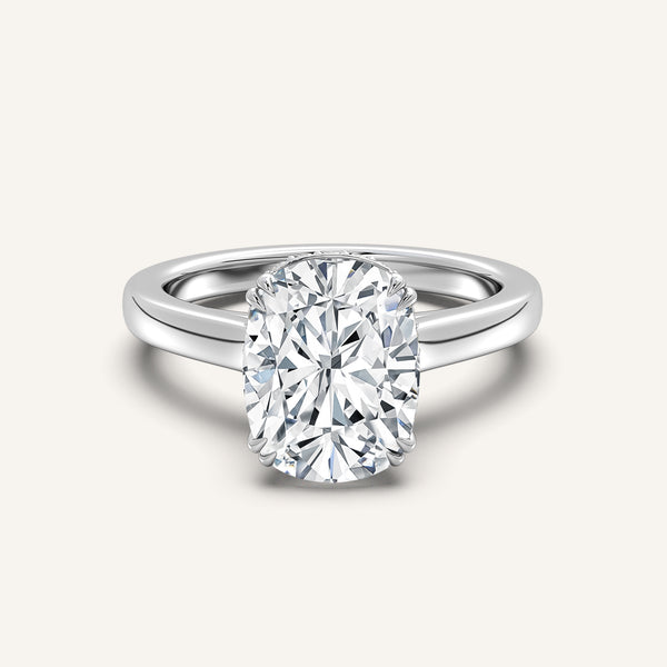 Double Claw Hidden Halo Engagement Ring | 14k White Gold