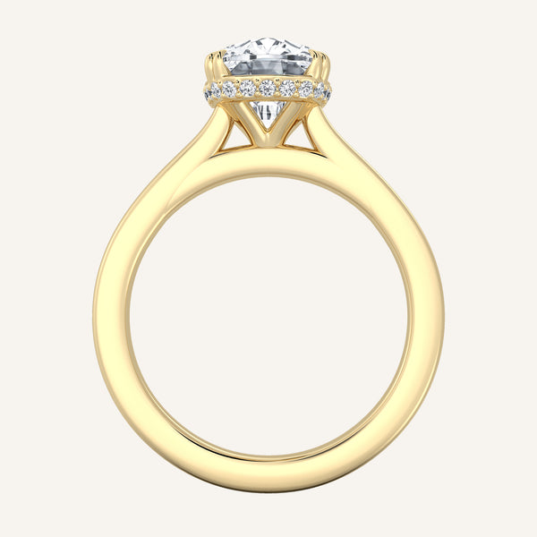 Double Claw Hidden Halo Engagement Ring | 14k Yellow Gold