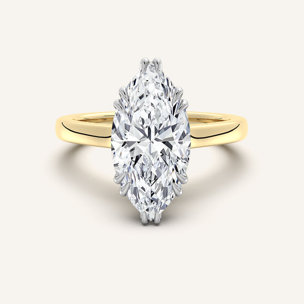 Double Claw Hidden Halo Engagement Ring | 18k Two Tone