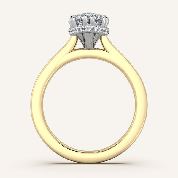 Double Claw Hidden Halo Engagement Ring | 18k Two Tone