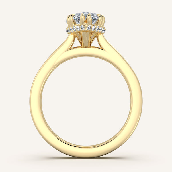 Double Claw Hidden Halo Engagement Ring | 18k Yellow Gold