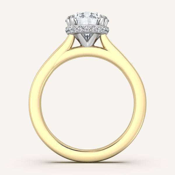 Double Claw Hidden Halo Engagement Ring | 14k Two Tone