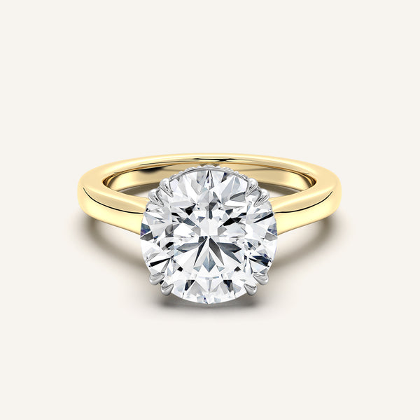 Double Claw Hidden Halo Engagement Ring | 18k Two Tone