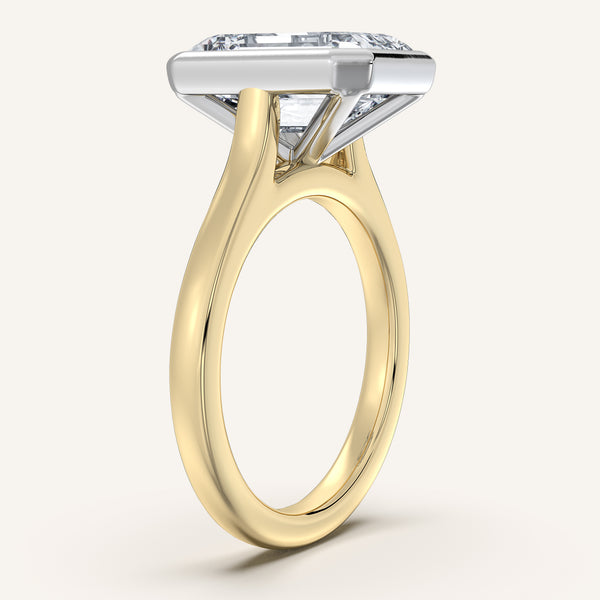 Emerald Cathedral Bezel Set Engagement Ring | 14k Two Tone
