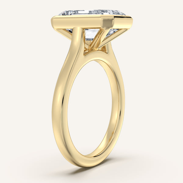 Emerald Cathedral Bezel Set Engagement Ring | 18k Yellow Gold