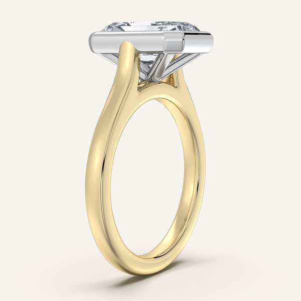 Radiant Cathedral Bezel Set Engagement Ring | 14k Two Tone