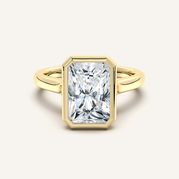 Radiant Cathedral Bezel Set Engagement Ring | 14k Yellow Gold