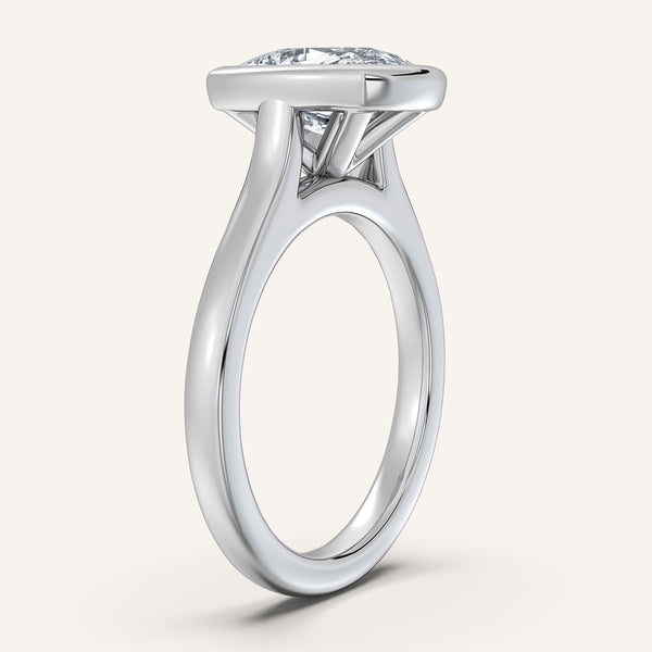 Cushion Cathedral Bezel Set Engagement Ring | 14k White Gold