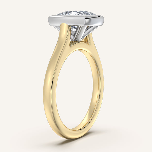 Cushion Cathedral Bezel Set Engagement Ring | 18k Two Tone