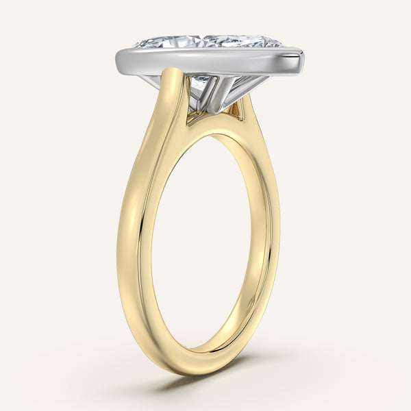 Marquise Cathedral Bezel Set Engagement Ring | 18k Two Tone