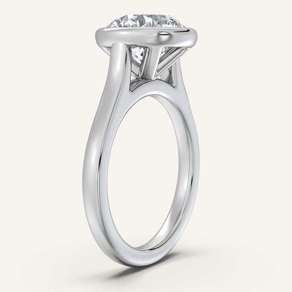 Round Cathedral Bezel Set Engagement Ring | 18k White Gold