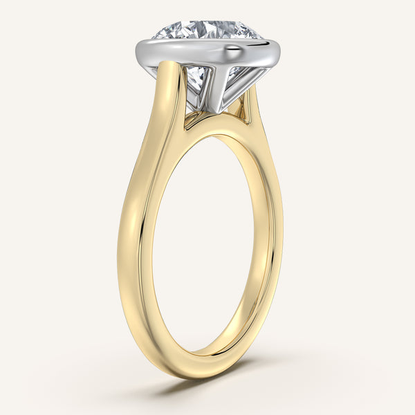 Round Cathedral Bezel Set Engagement Ring | 14k Two Tone