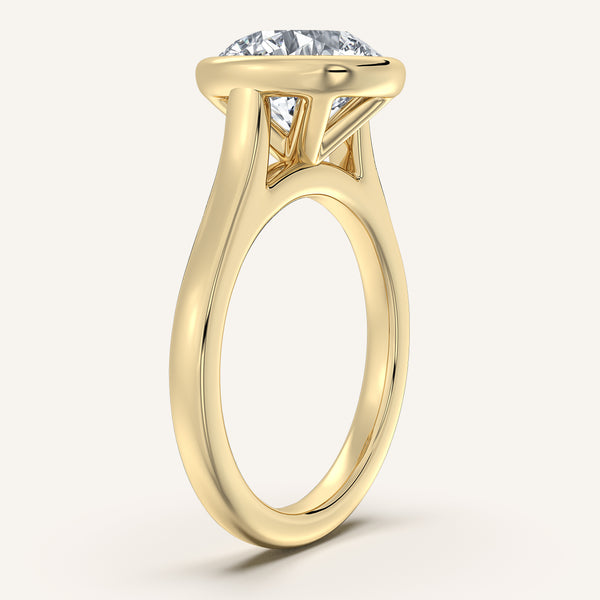 Round Cathedral Bezel Set Engagement Ring | 18k Yellow Gold