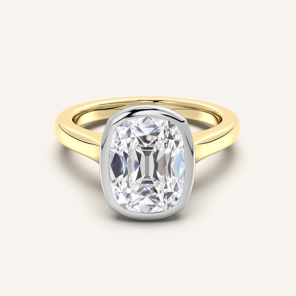 Old Mine Cathedral Bezel Set Engagement Ring | 18k Two Tone