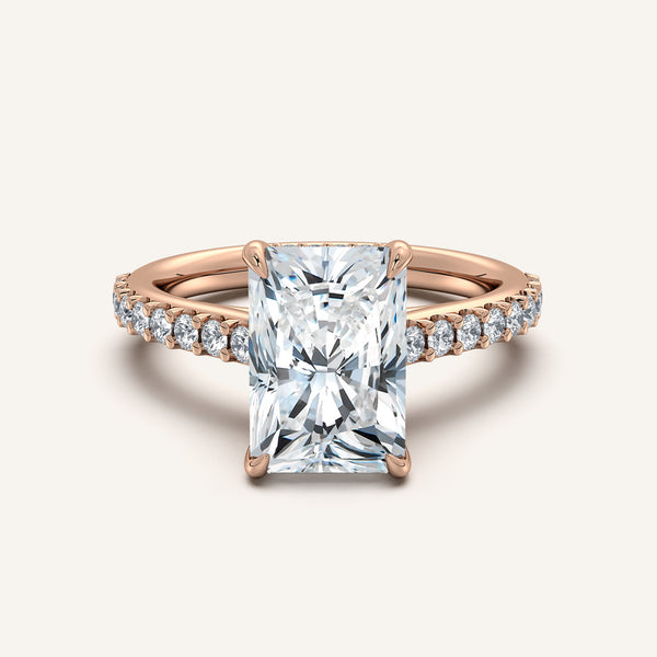 Radiant Cut Pave Cathedral Hidden Halo Engagement Ring | 14k Rose Gold