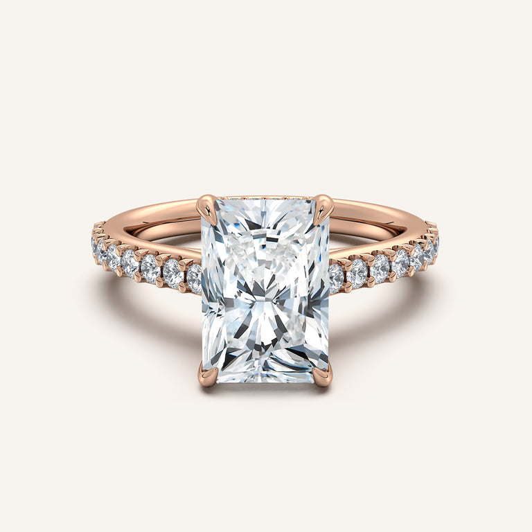 Image for Radiant Cut Pave Cathedral Hidden Halo Engagement Ring | 14k Rose Gold