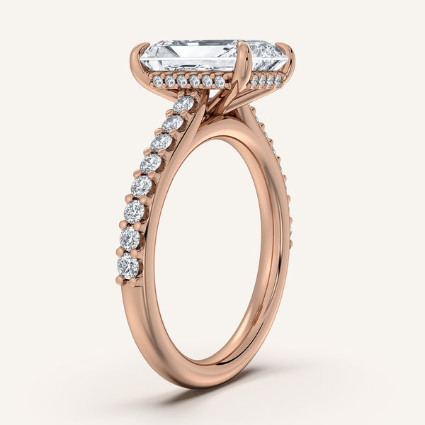 Radiant Cut Pave Cathedral Hidden Halo Engagement Ring | 14k Rose Gold