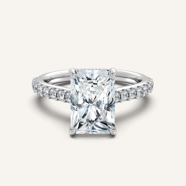 Radiant Cut Pave Cathedral Hidden Halo Engagement Ring | 14k White Gold