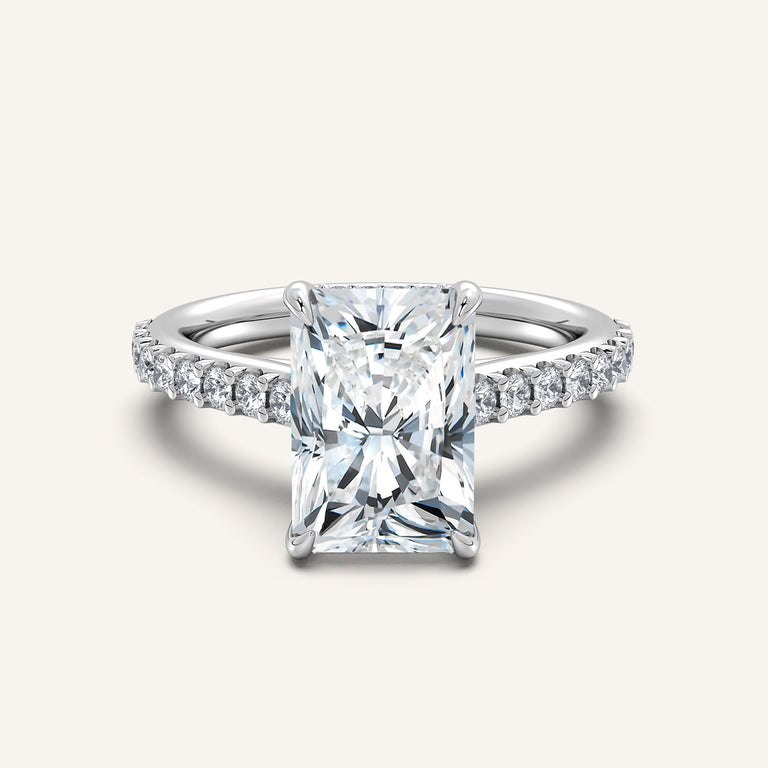 Image for Radiant Cut Pave Cathedral Hidden Halo Engagement Ring | 14k White Gold