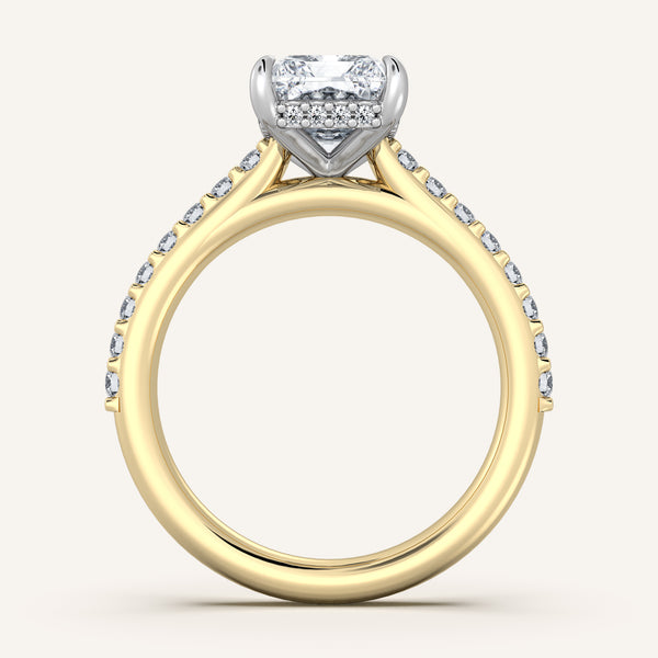 Radiant Cut Pave Band Hidden Halo Engagement Ring | 18k Two Tone