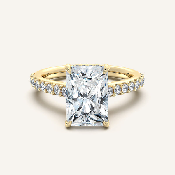 Radiant Cut Pave Cathedral Hidden Halo Engagement Ring | 18k Yellow Gold