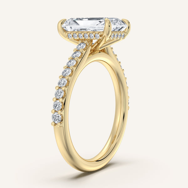 Radiant Cut Pave Cathedral Hidden Halo Engagement Ring | 14k Yellow Gold