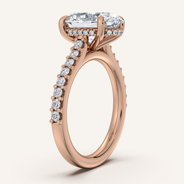 Oval Pave Band Hidden Halo Engagement Ring | 14k Rose Gold