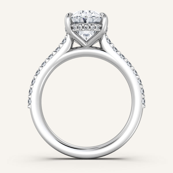 Oval Pave Band Hidden Halo Engagement Ring | Platinum
