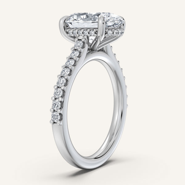 Oval Pave Band Hidden Halo Engagement Ring | 18k White Gold