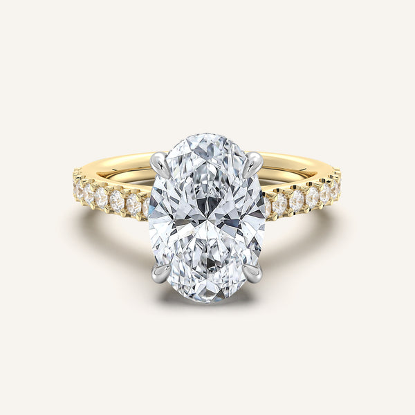 Oval Pave Band Hidden Halo Engagement Ring | 18k Two Tone