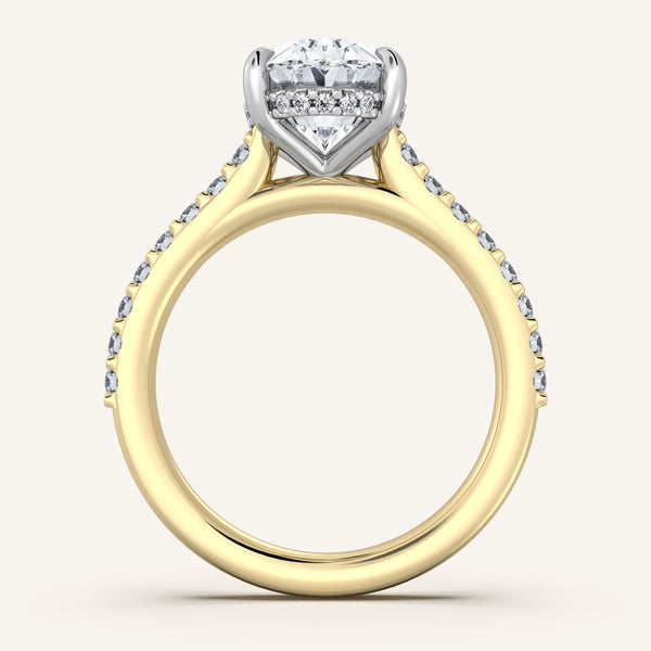 Oval Pave Band Hidden Halo Engagement Ring | 18k Two Tone