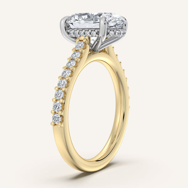 Oval Pave Band Hidden Halo Engagement Ring | 18k Two Tone