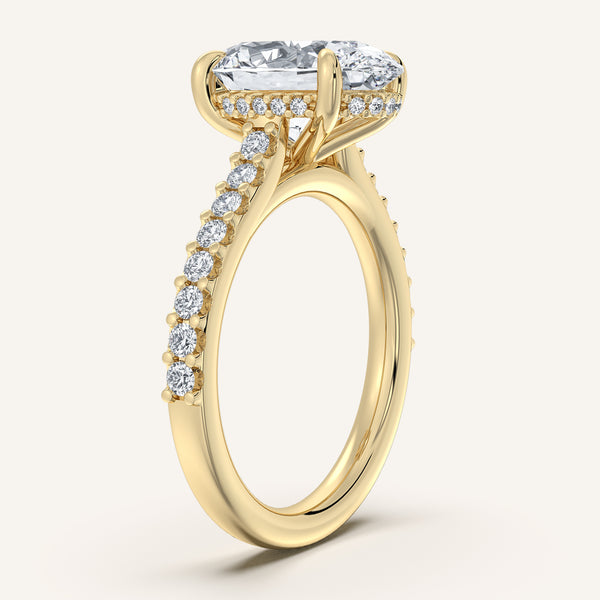 Oval Pave Band Hidden Halo Engagement Ring | 18k Yellow Gold