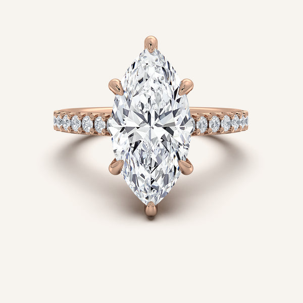 Marquise Pave Band Hidden Halo Engagement Ring | 18k Rose Gold