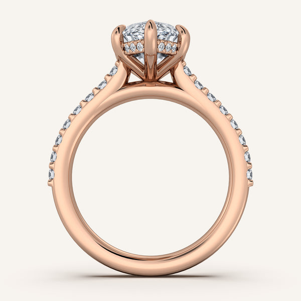 Marquise Pave Band Hidden Halo Engagement Ring | 18k Rose Gold