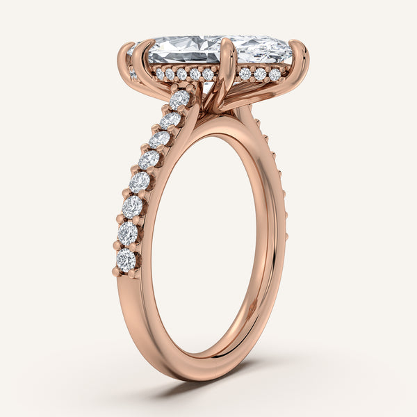 Marquise Pave Band Hidden Halo Engagement Ring | 14k Rose Gold