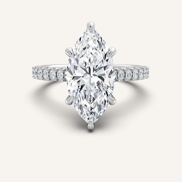 Marquise Pave Band Hidden Halo Engagement Ring | 18k White Gold