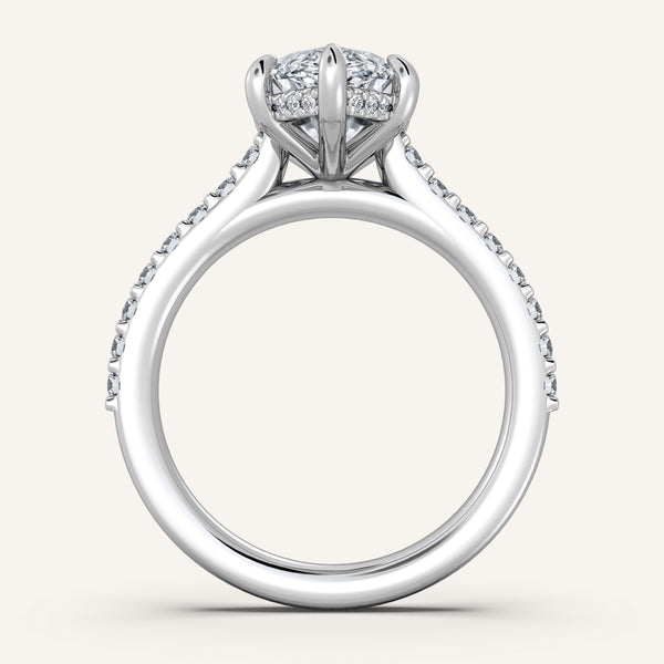 Marquise Pave Band Hidden Halo Engagement Ring | 18k White Gold