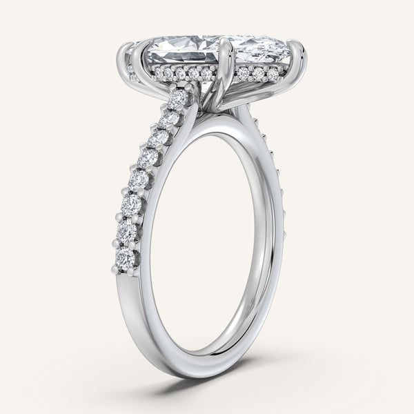 Marquise Pave Band Hidden Halo Engagement Ring | 18k White Gold
