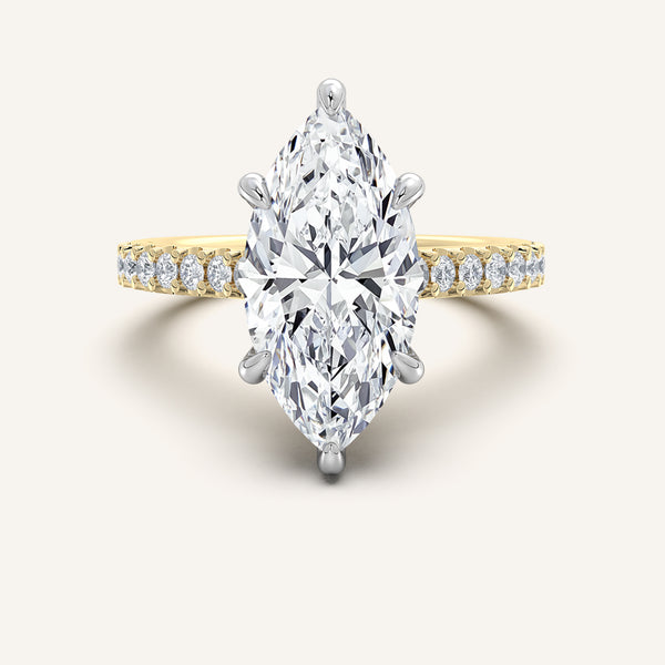 Marquise Pave Band Hidden Halo Engagement Ring | 18k Two Tone