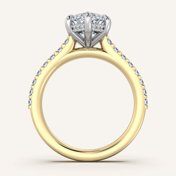 Marquise Pave Band Hidden Halo Engagement Ring | 18k Two Tone