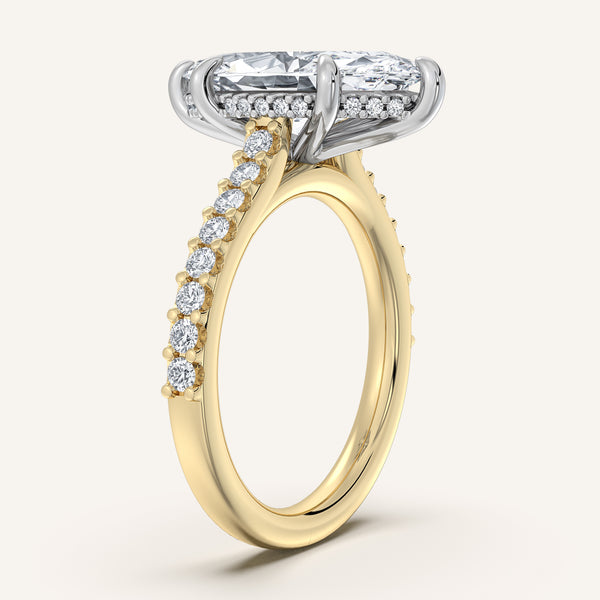 Marquise Pave Band Hidden Halo Engagement Ring | 14k Two Tone