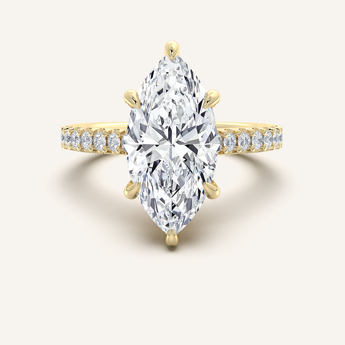 Marquise Pave Band Hidden Halo Engagement Ring in 14k Yellow Gold