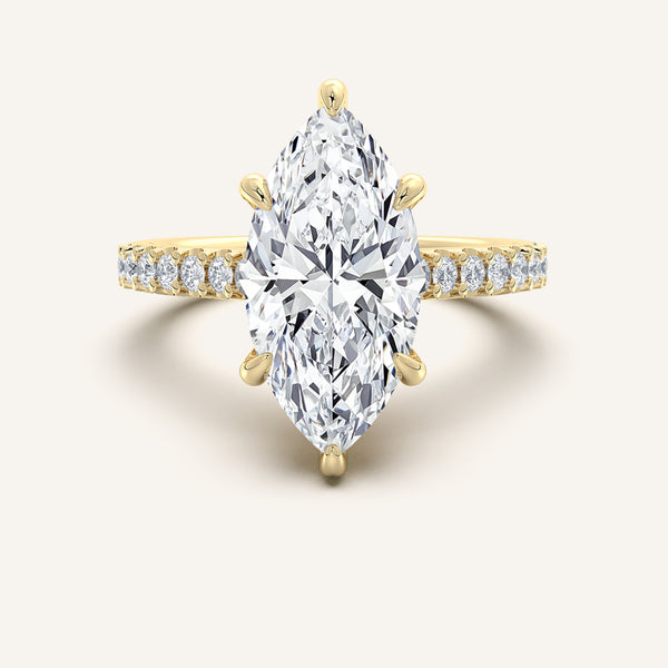 Marquise Pave Band Hidden Halo Engagement Ring | 18k Yellow Gold